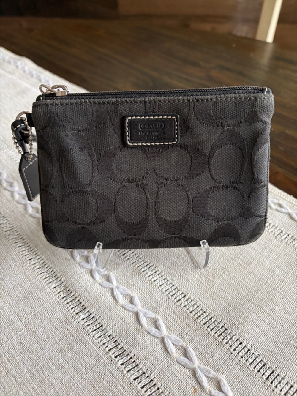 Coach Gray Signature Canvas Wristlet with hang tag